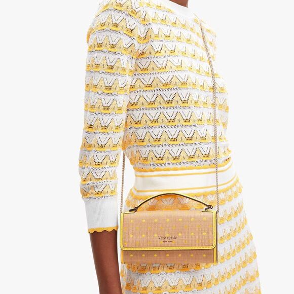 kate spade Handbags - kate spade Raffia Crossbody Bag Yellow Dots Top Handle Roulette Convertible New
